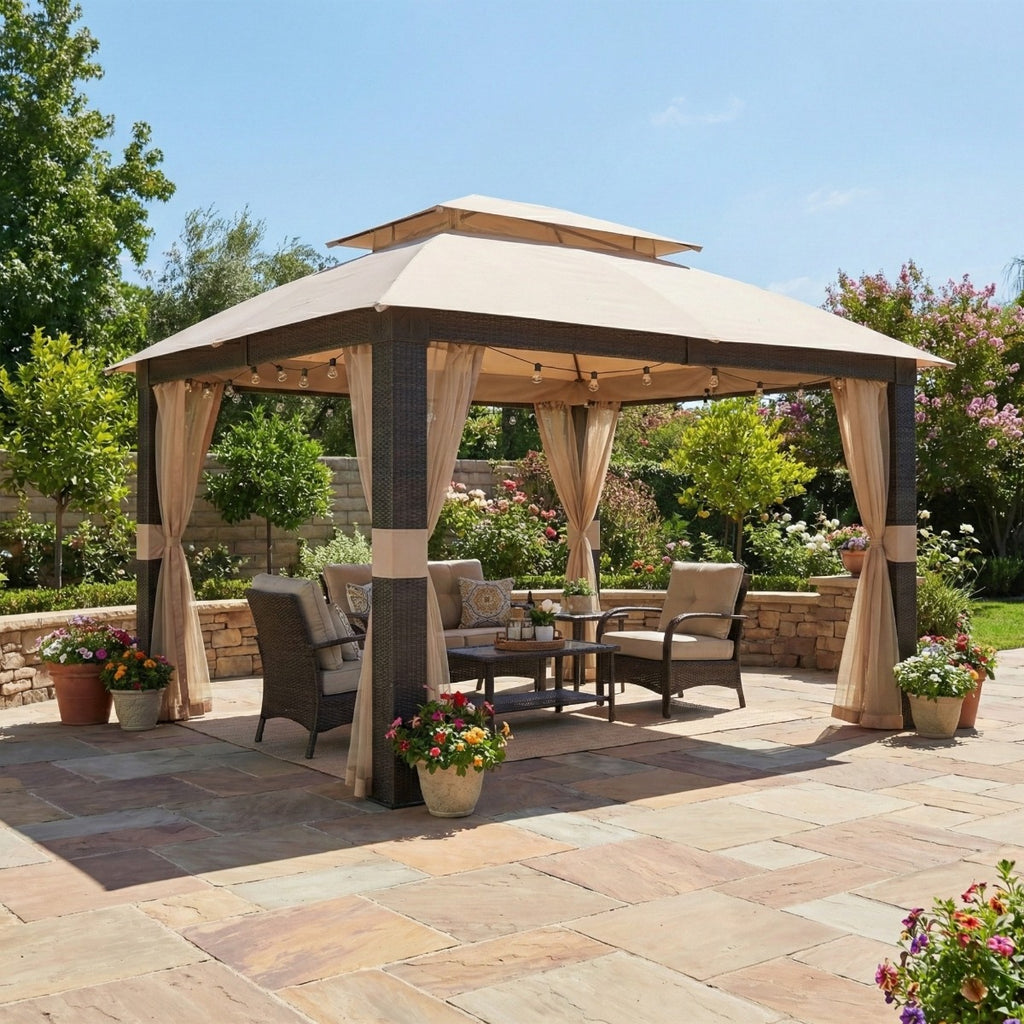 Replacement Canopy and Netting Set for Revella L-GZ806PST-A2 10' x 12' Gazebo - Beige, RipLock 350