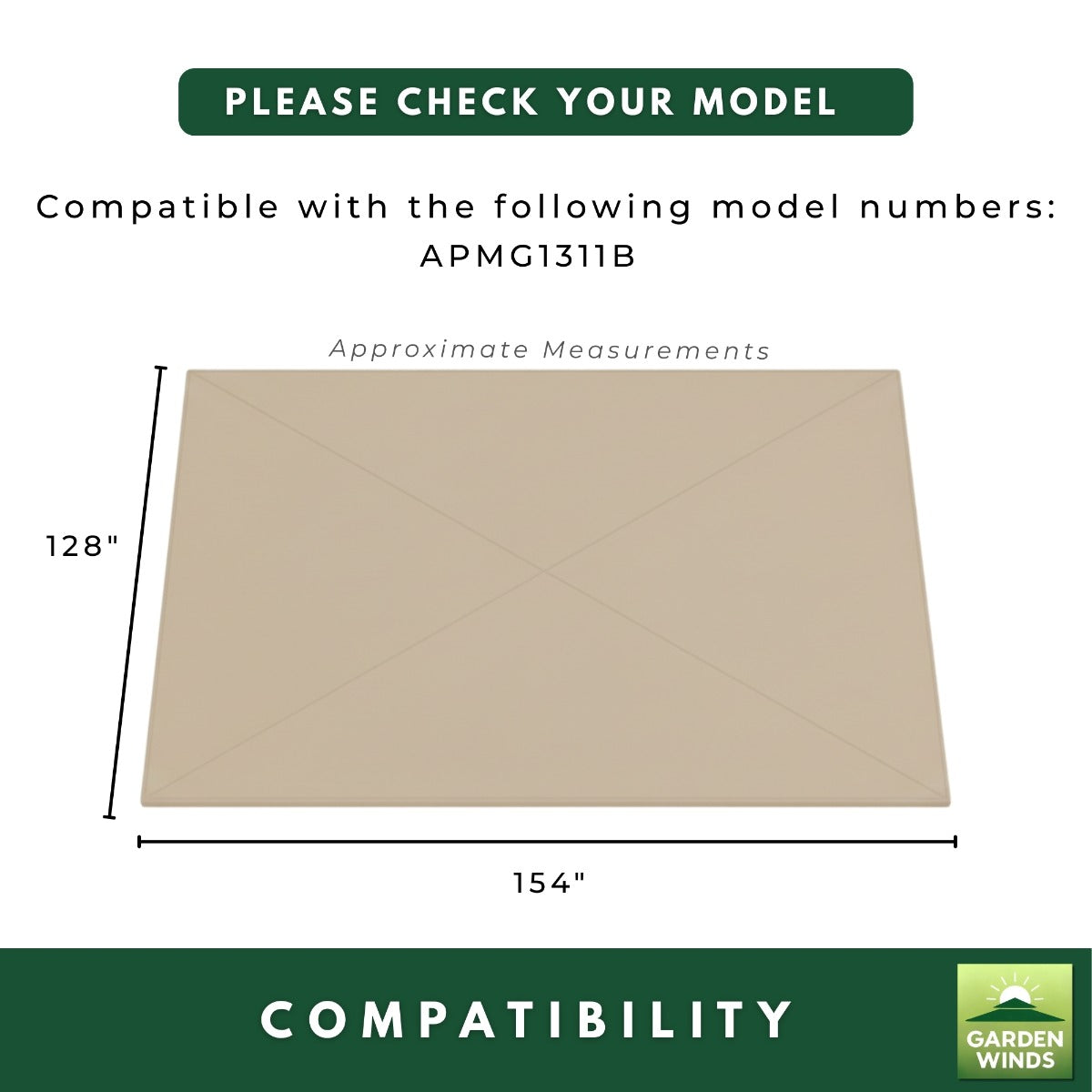 Replacement Canopy for ABBA Portable APMG1311B 10'x13' Gazebo - Beige, Riplock 350