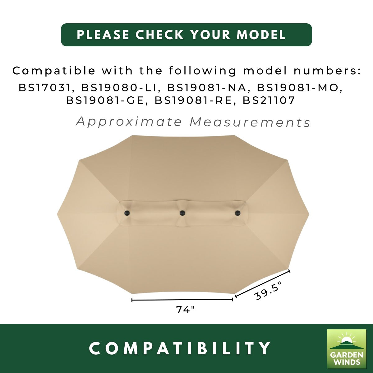 Replacement Canopy for Big Lots Real Living Triple BS17031 15ft Umbrella