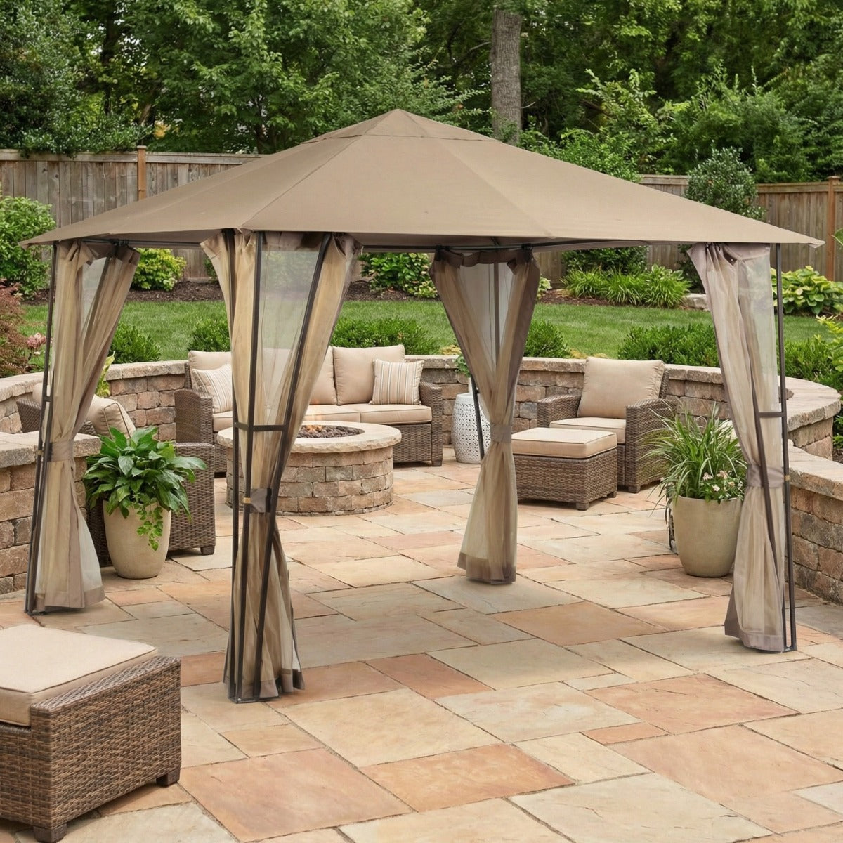 Replacement Canopy and Netting Set for Altoona 5LGZ1291-V3 10' x 10' Gazebo - Beige, Riplock 350