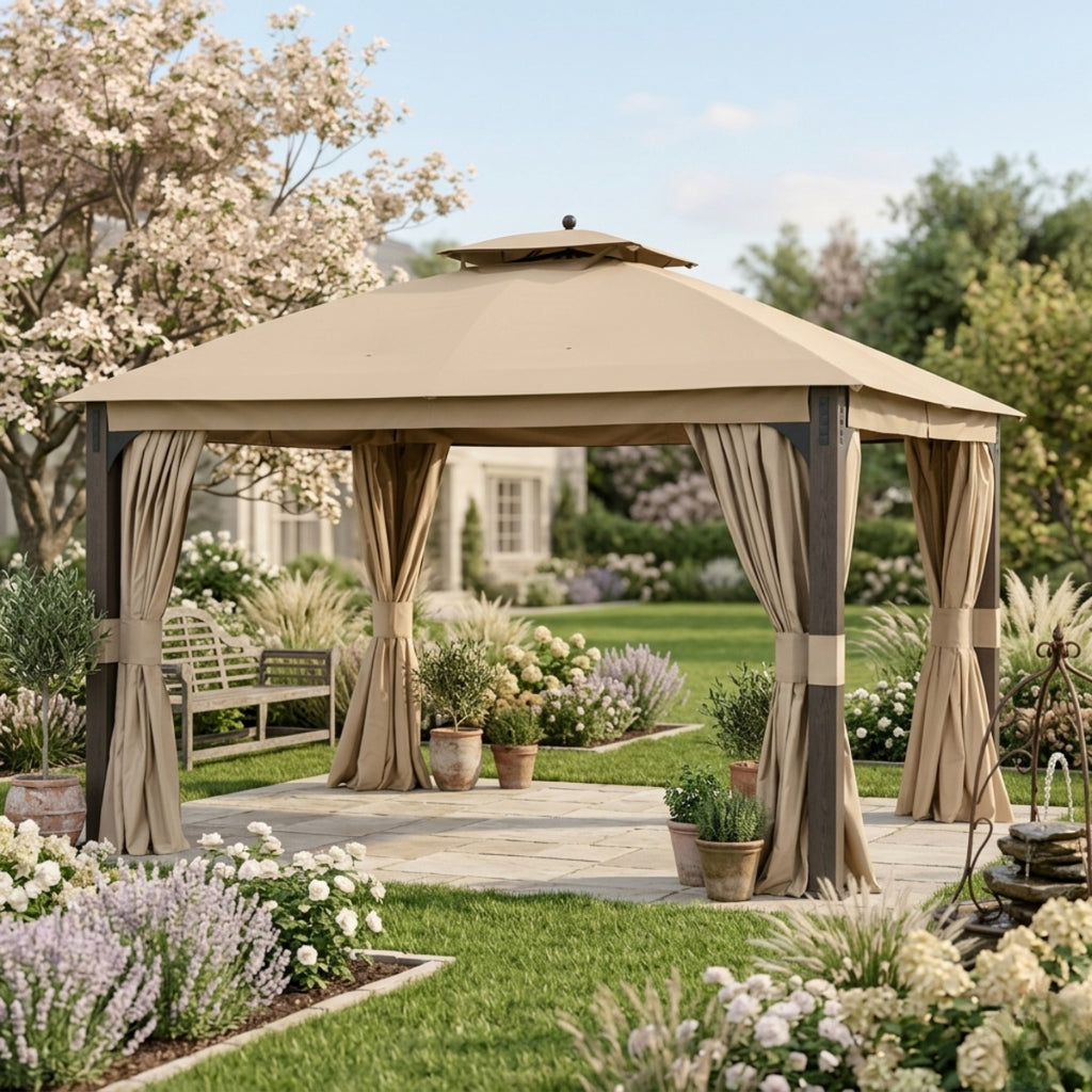 Replacement Privacy Curtain Set for Shadow Creek L-GZ1140PST 10' x 12' Gazebo - Beige, 350