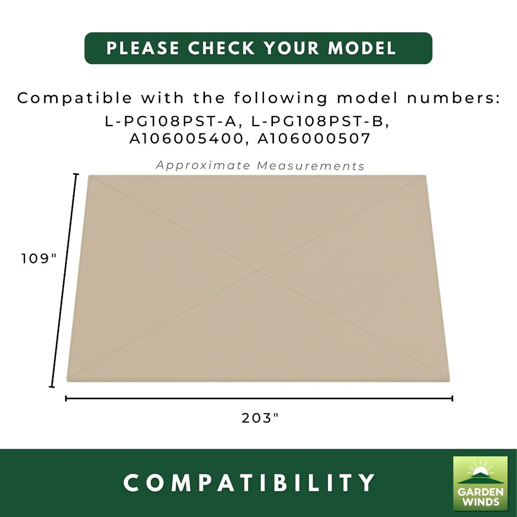 Replacement Canopy for Verano L-PG108PST-A Pergola - Beige, Riplock 350