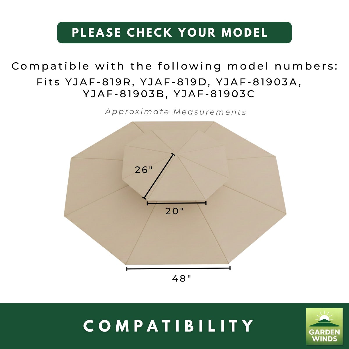 Replacement Canopy for YJAF-819R Umbrella