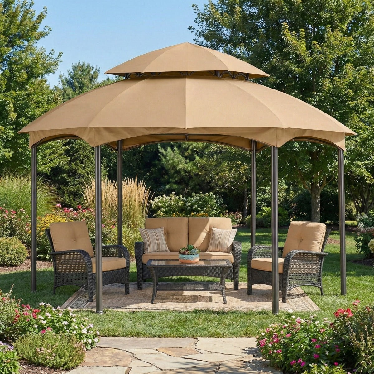 10 x 13 sun shelter with netting wilson and fisher YITAHOME 10x13 ft Gazebo for Patio, Outdoor Double Roof Canopy Gazebo Mosquito Netting, Soft Fabric Sit outside and take in the summer with Outsunnys fast and portable line of soft Replacement Canopy for Heritage L-GZ793PST-E
