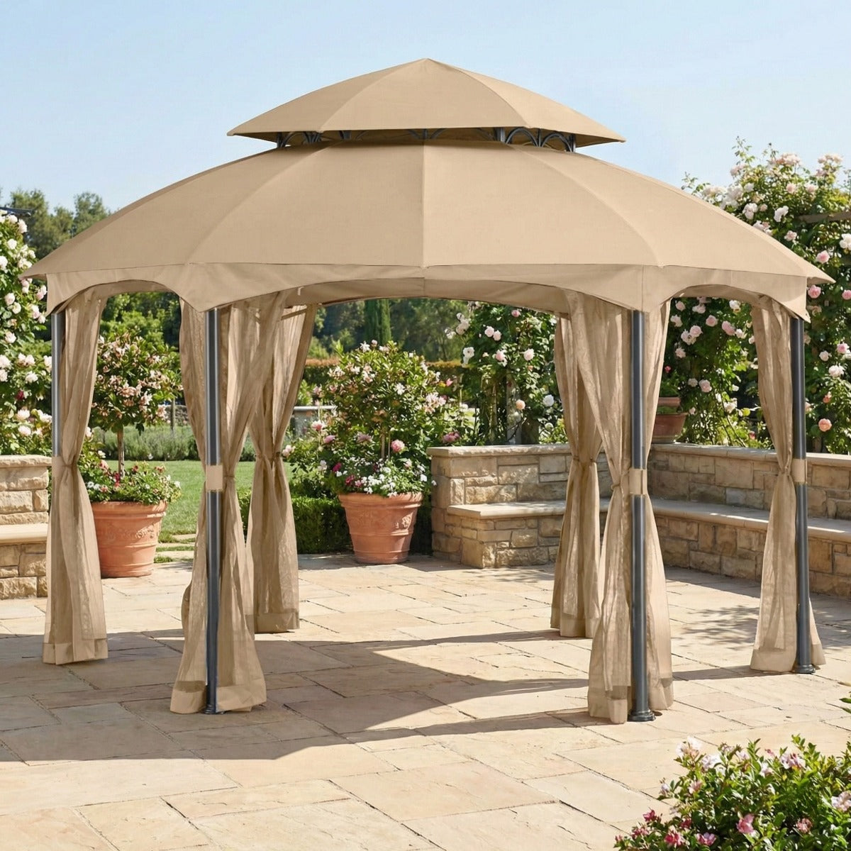 Replacement Canopy and Netting Set for Heritage L-GZ793PST-E 12'x12' Gazebo - Beige, Riplock 350