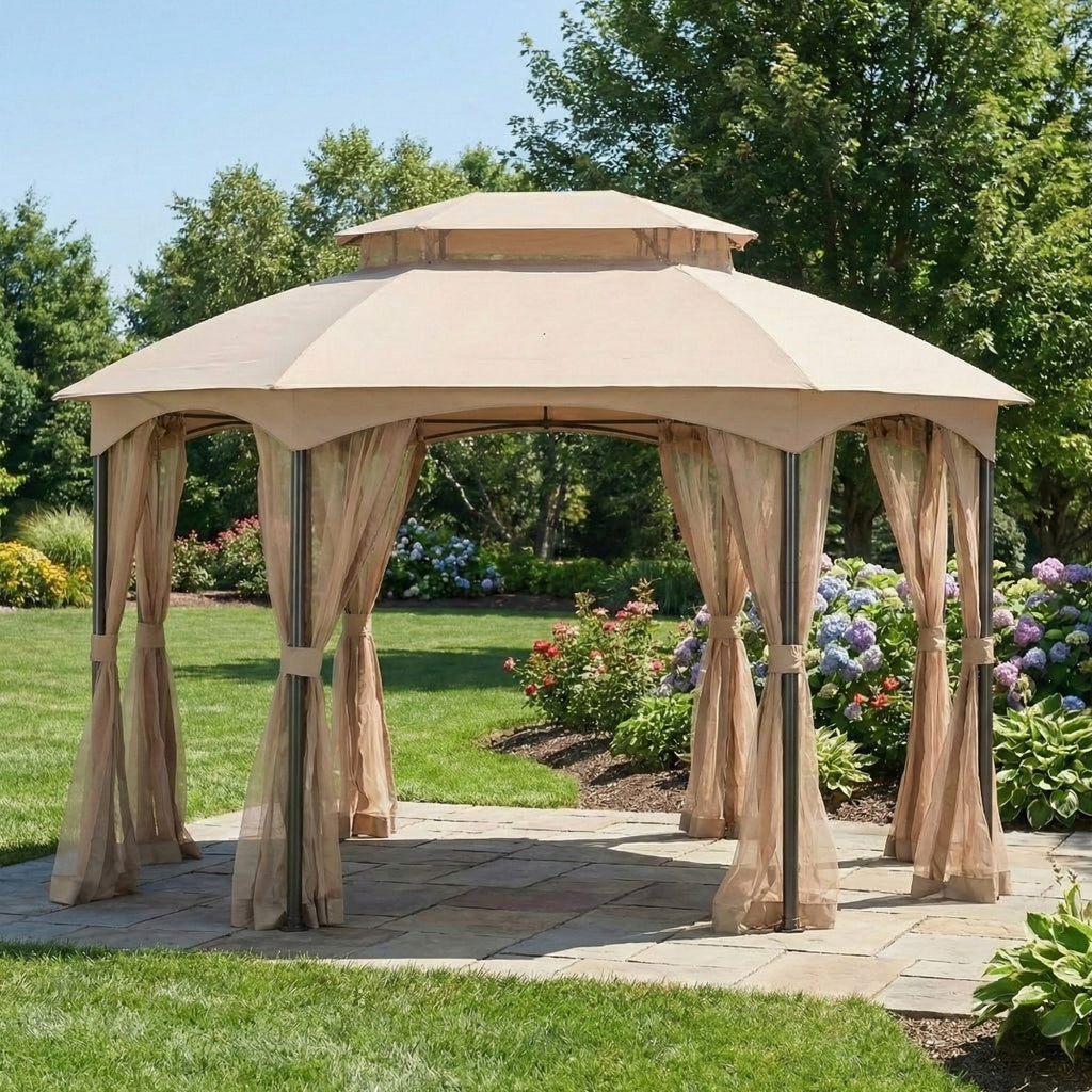 Replacement Canopy and Netting Set for Manhattan L-GZ1138PST 10' x 12' Gazebo - Beige, Riplock 350