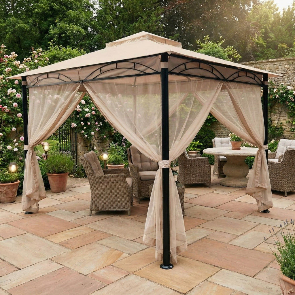 Replacement Canopy and Netting for Warm Springs Palm Springs GAZ/1-8 9' x 11' Gazebo - Beige, Riplock 350
