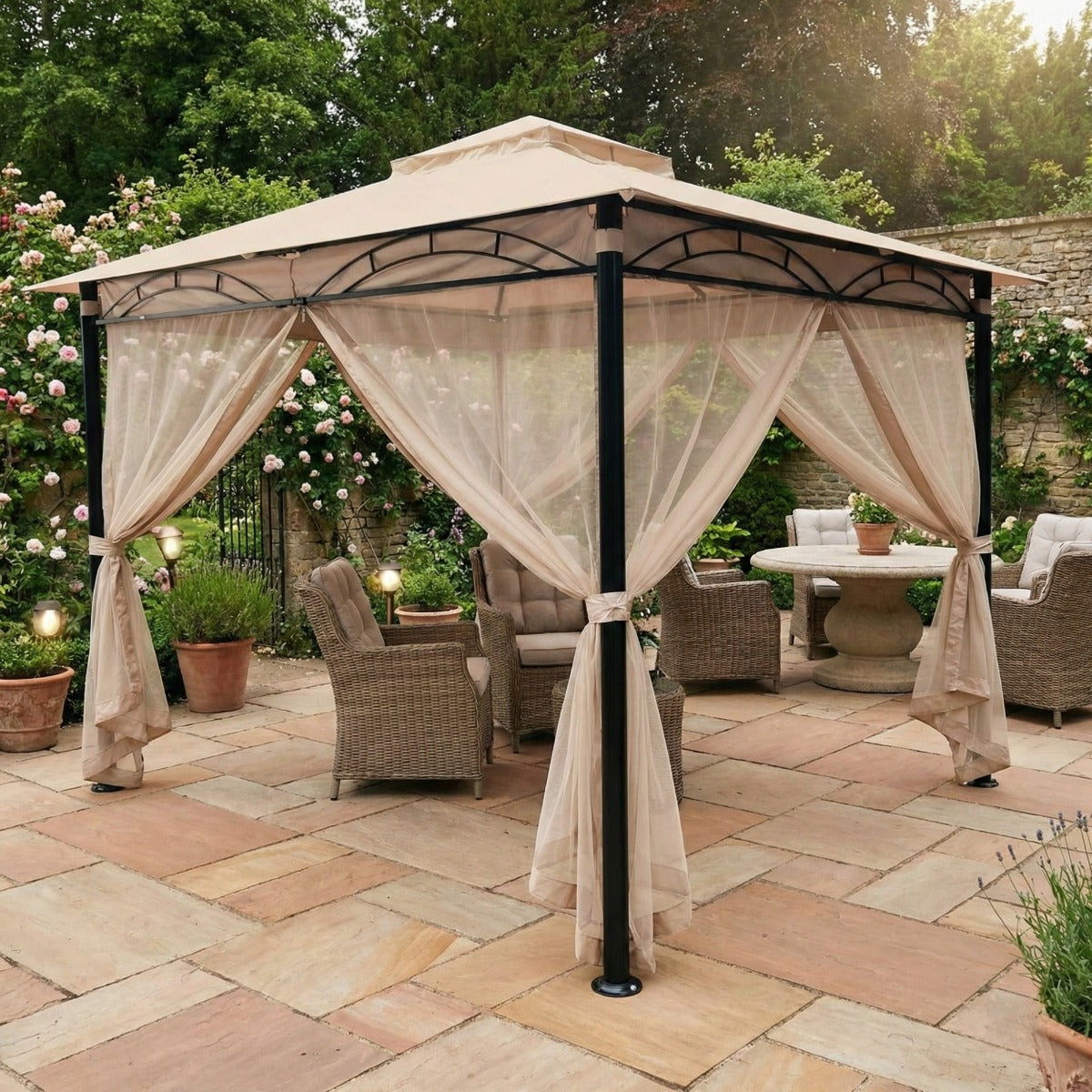 Replacement Canopy and Netting for Warm Springs Palm Springs GAZ/1-8 9' x 11' Gazebo - Beige, Riplock 350
