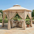 Replacement Canopy and Netting Set for Outsunny US84C-052YL0131 Hexagon 12'x12' Gazebo - Beige, Riplock 350