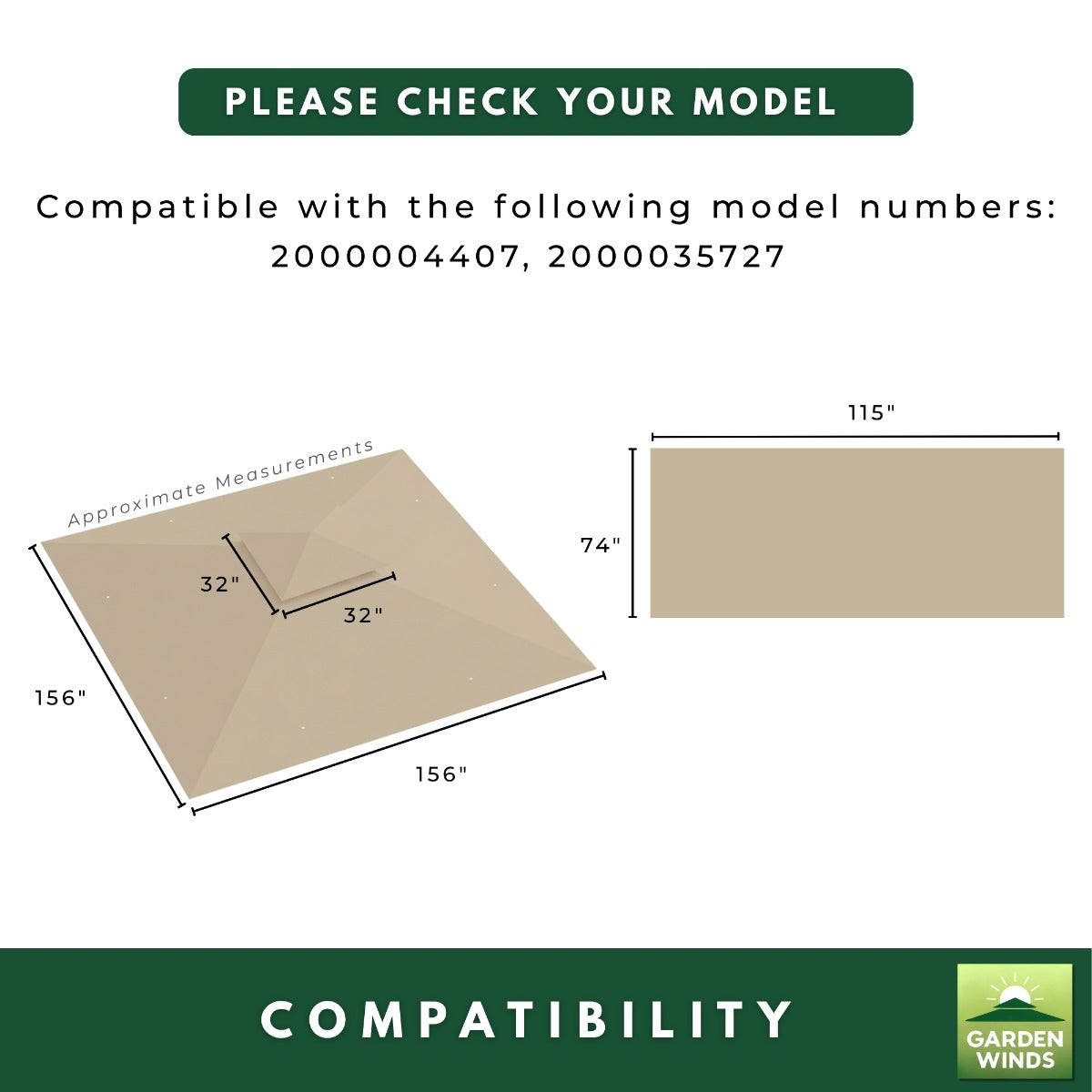 Replacement Canopy and Sunwall Set for Coleman 2000004407 13 x 13 Tent - Riplock 350 - Beige
