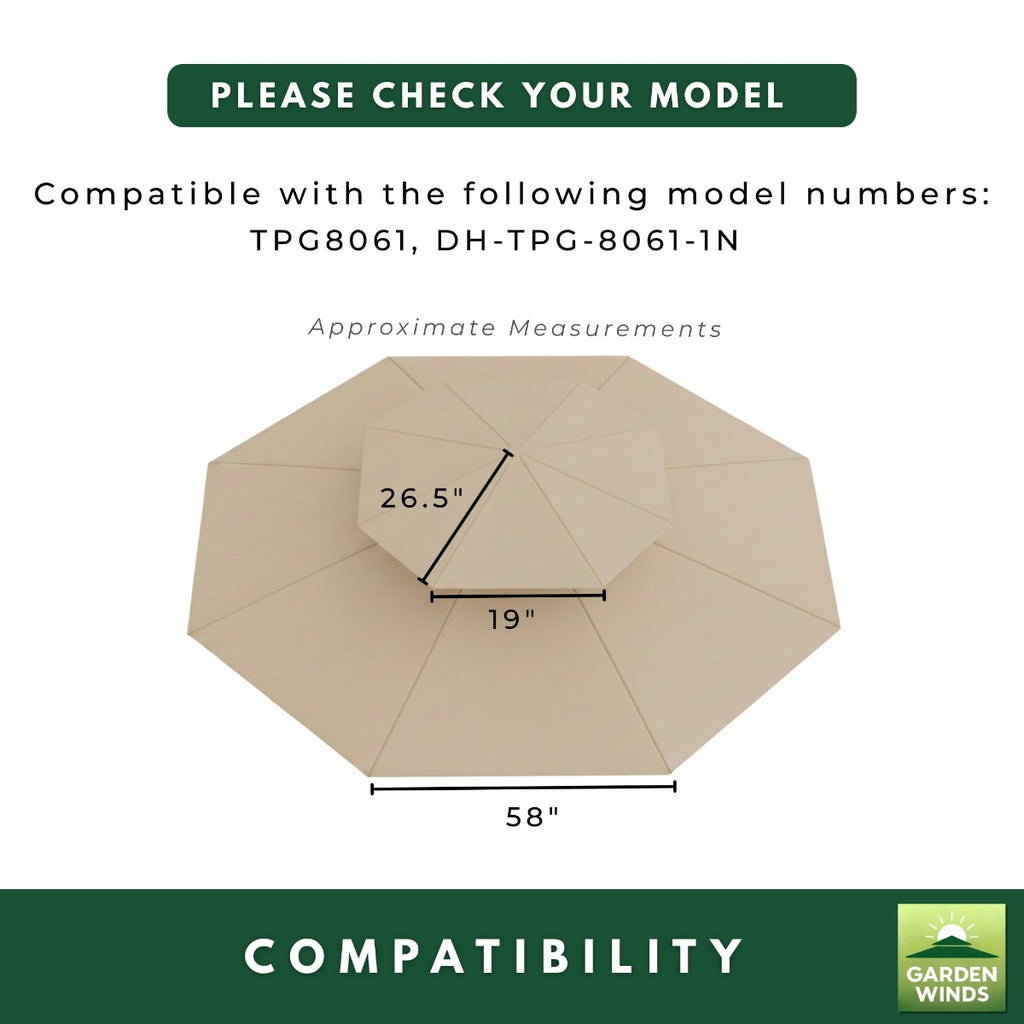 Replacement Canopy for Star Octagon TPG8061 Gazebo - Beige, Riplock 350