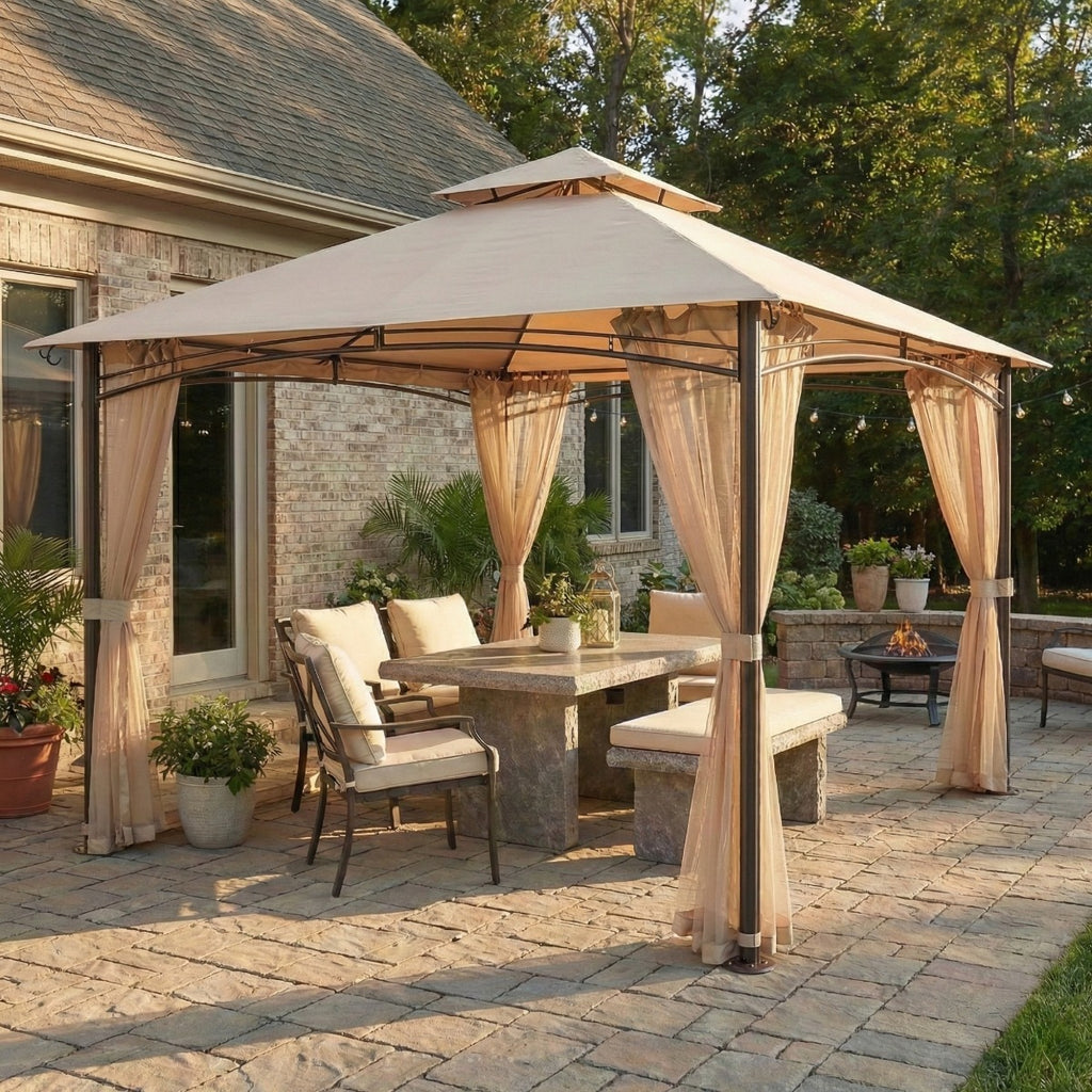 Replacement Canopy and Netting Set for Menards Version 5 5LGZ6526-V5 13' x 10' Gazebo - Beige, Riplock 350