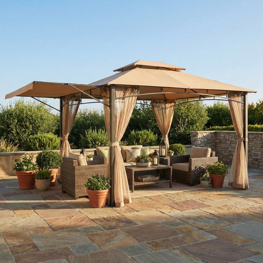 Replacement Canopy and Netting Set for Casual Way Awning 8633934 10' x 12' Gazebo - Beige, Riplock 350