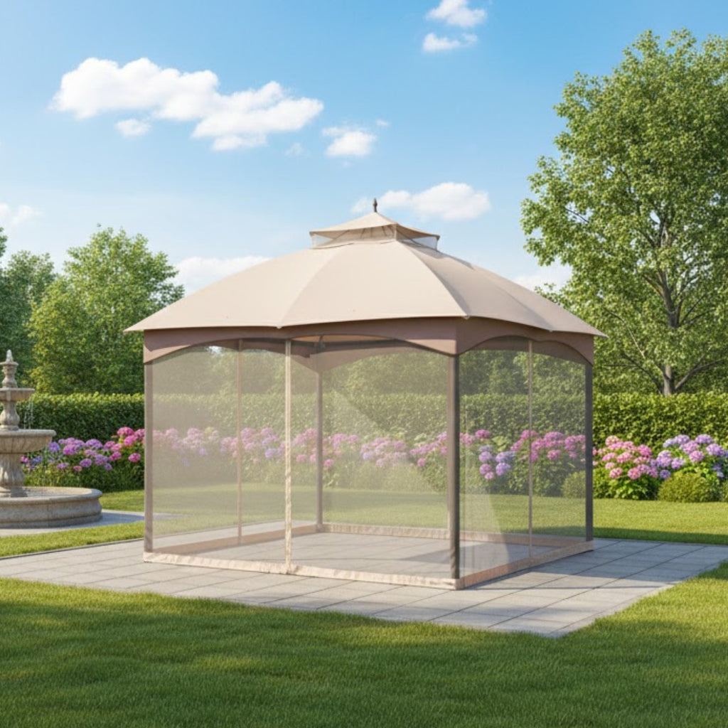 Replacement Canopy and Netting Set for Turnberry L-GZ933PCO-L 10' x 12' Gazebo - Beige, Riplock 350