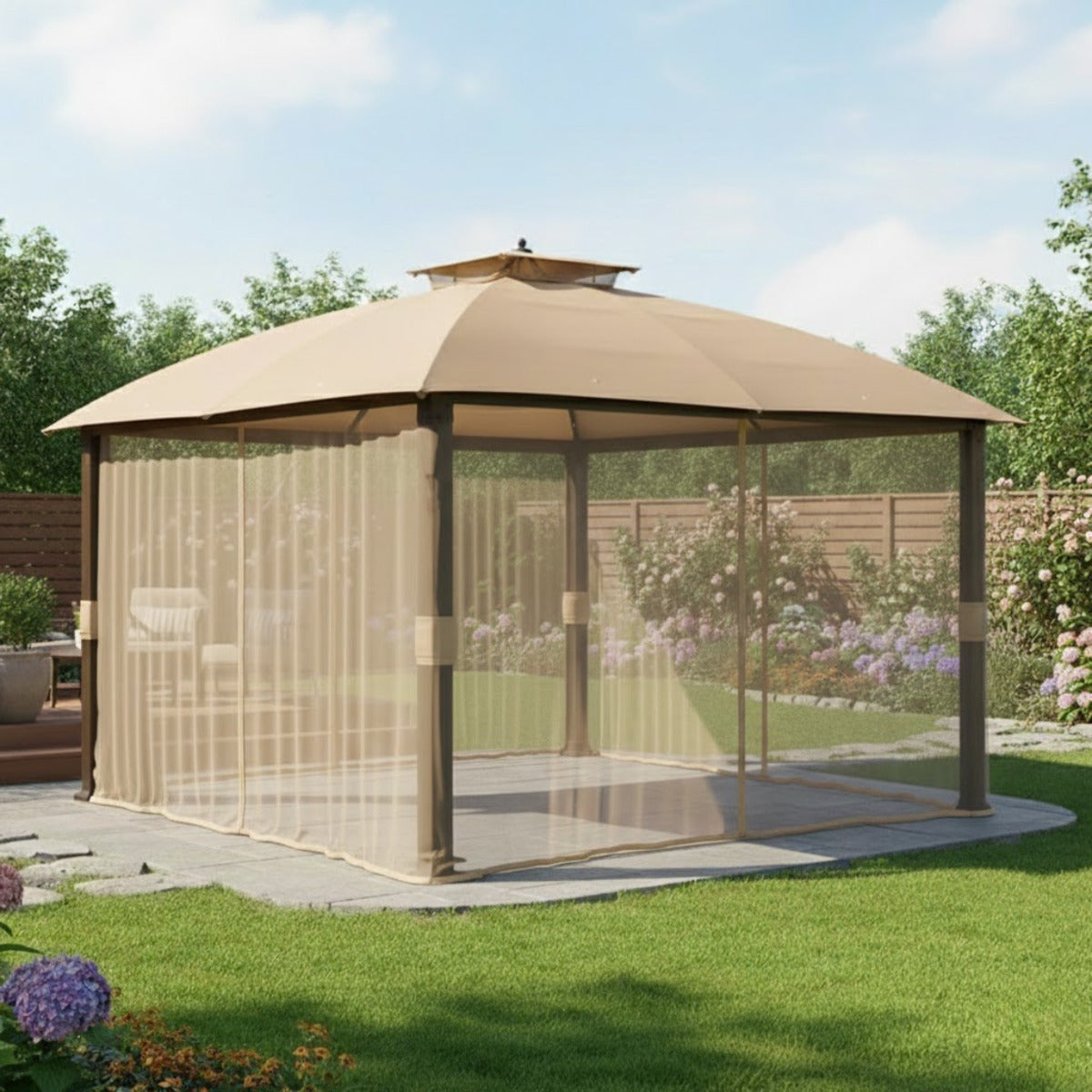 Replacement Canopy and Netting Set for Broyhill Eagle Brooke and Ashford A101007600 10' x 12' Gazebo - Beige, Riplock 350