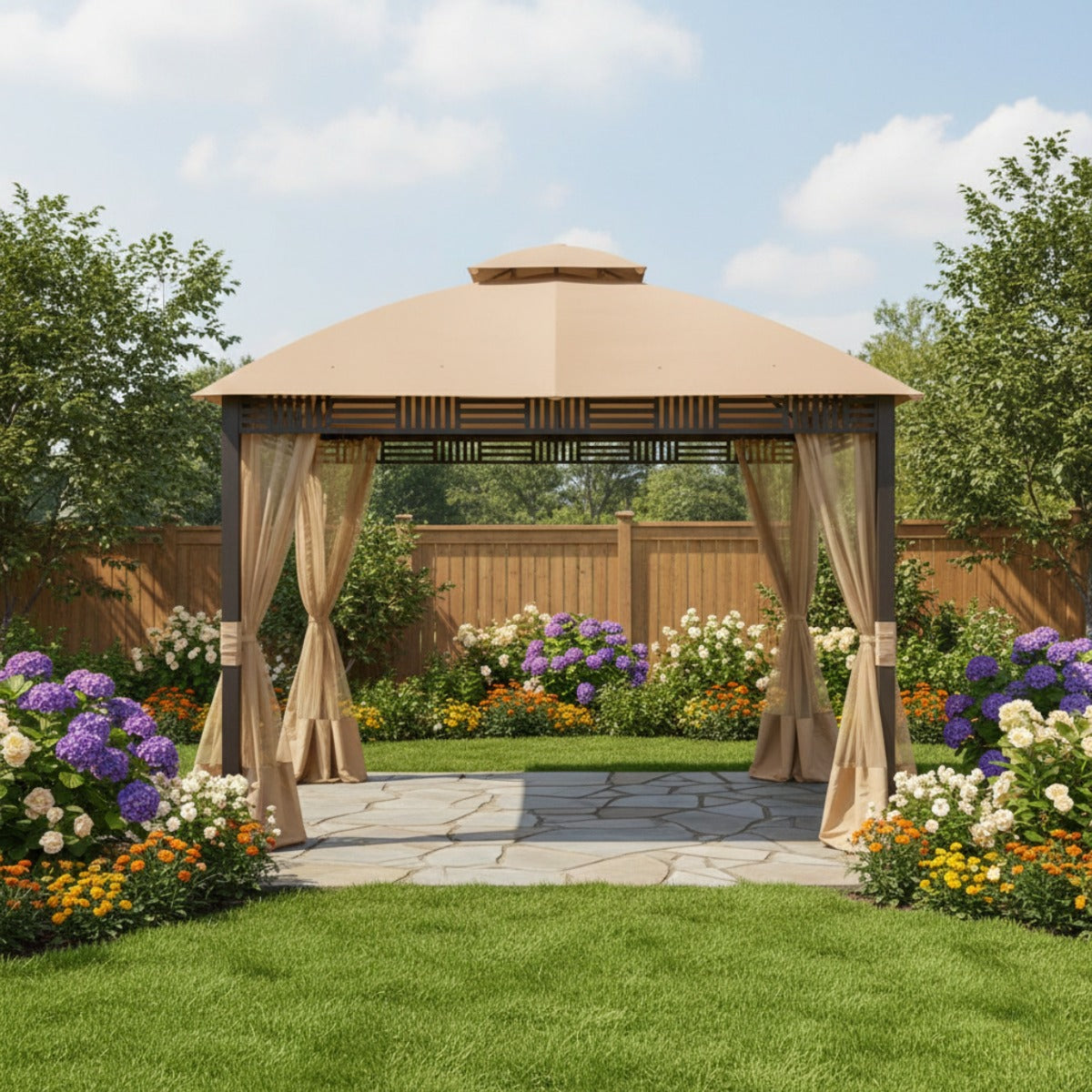 Replacement Canopy and Side Netting Set for Westbrook A101007903 10' x 12' Gazebo - Beige, Riplock 350