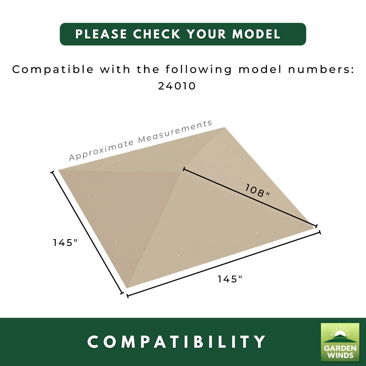 Replacement Canopy for ShelterLogic Sequoia 24010 12' x 12' Gazebo - Beige, Riplock 350