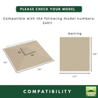 Replacement Canopy for ShelterLogic Redwood Awning 24011 11' x 11' Gazebo - Beige, RipLock 350