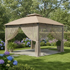 Replacement Canopy and Netting for Oakmont L-GZ1188PST-A 10' x 12' Gazebo - Beige, Riplock 350 - Beige