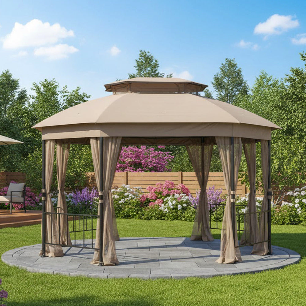 Replacement Canopy and Netting Set for Jefferies A101013211 10' x 12' Gazebo - Beige, RipLock 350