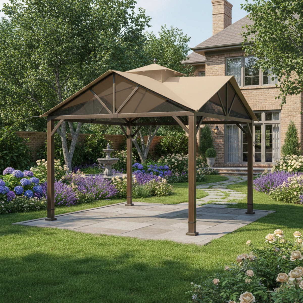 Replacement Canopy for Style Selections Pitched Roof TPGAZ2307 10' x 10' Gazebo - Beige, Riplock 350