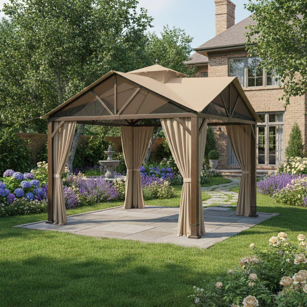 Replacement Canopy and Netting Set for Style Selections Pitched TPGAZ2307 10' x 10' Gazebo - Beige, Riplock 350