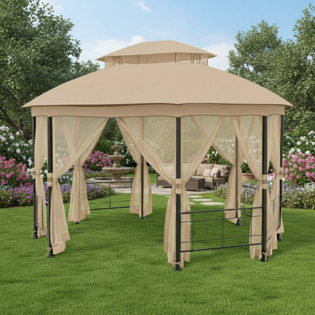 Replacement Canopy and Netting Set for Seagrove A101014900 Gazebo - Beige, Riplock 350