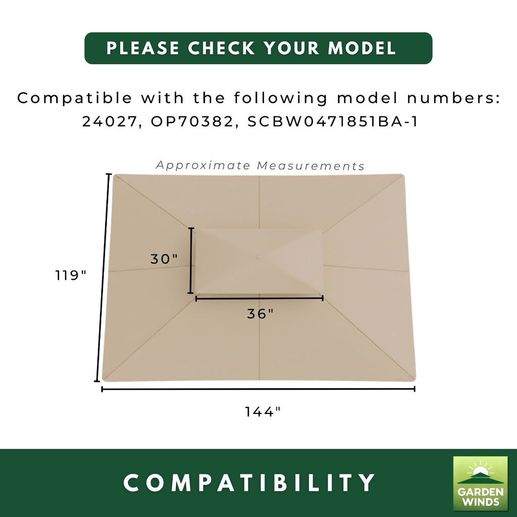 Replacement Canopy for Cypress 24027 10' x 12' Gazebo - Beige, Riplock 350