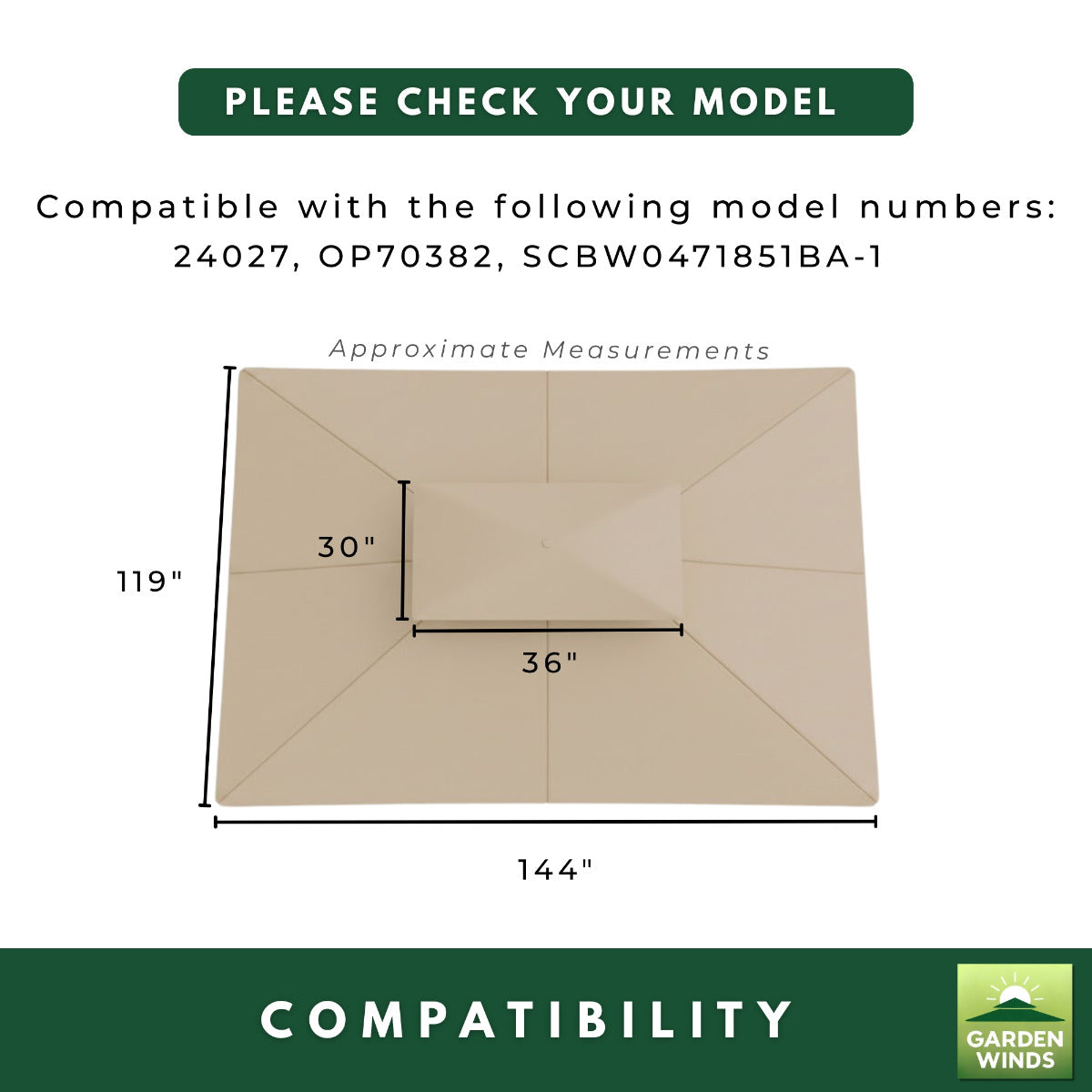Replacement Canopy for Costway OP70382 10' x 12' Gazebo - Beige, Riplock 350