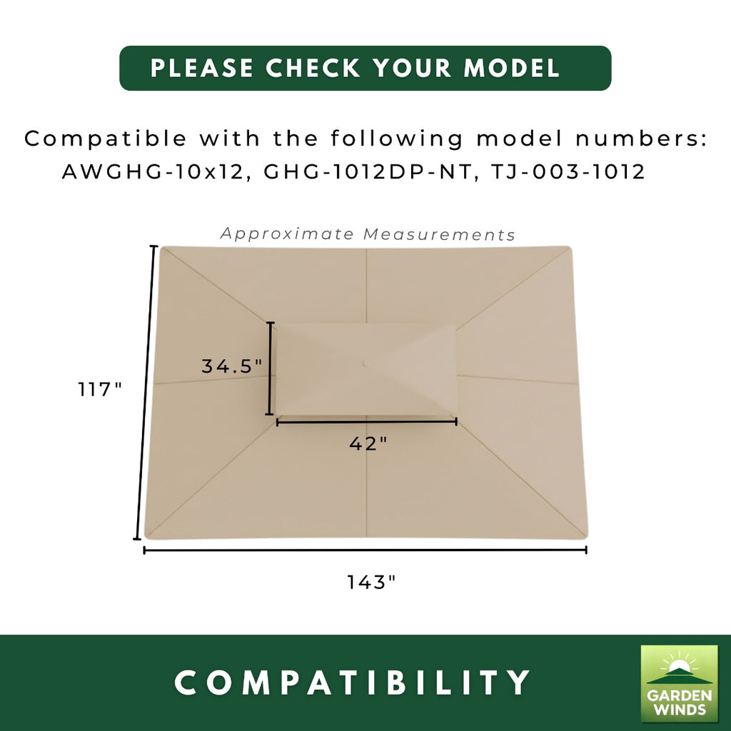 Replacement Canopy for AbcCanopy, MasterCanopy GHG-1012DP-NT 10' x 12' Gazebo - Beige, Riplock 350