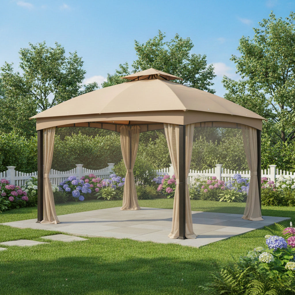 Replacement Canopy and Netting Set for TPGAZ2303D, TPGAZ2403-A-C 10' x 12' Gazebo - Beige, Riplock 350