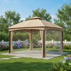 Replacement Canopy and Netting Set for TPGAZ2303D, TPGAZ2403-A-C 10' x 12' Gazebo - Beige, Riplock 350