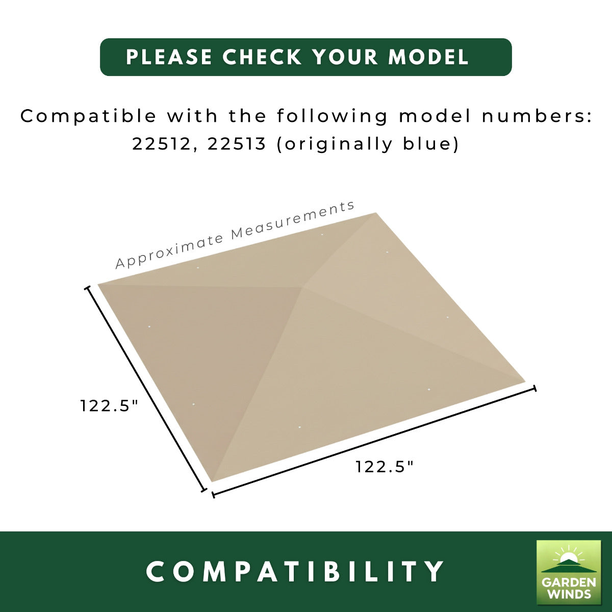 Replacement Canopy for Shelter Logic Pacifica 22512, 22513 10' x 10' Gazebo - Beige, Riplock 500