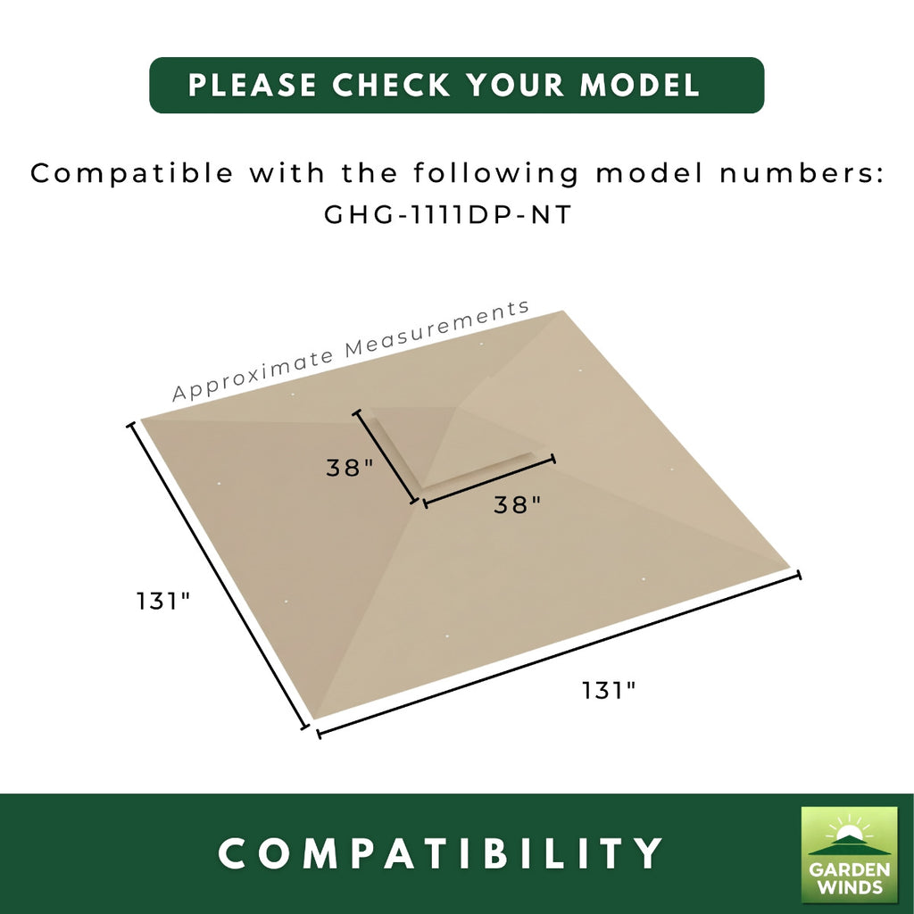 Replacement Canopy for ABCCANOPY GHG-1111DP-NT 10' x 10' Gazebo - Beige, Riplock 350