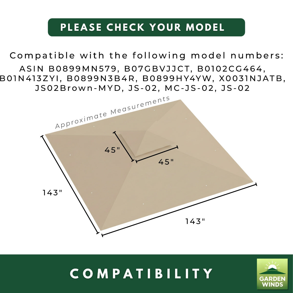 Replacement Canopy for Cooshade JS-02 13' x 13' Pop Up Tent - Beige, RipLock 350