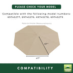 Replacement Canopy for 2011-2022 Everhome Round Solar 69745277, 69745276, 69745278, 69745279 11' Umbrella - Beige, Riplock 500