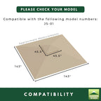 Replacement Canopy for JS-01 Cooshade 13' x 13' Straight Leg Instant Shelter - Beige, RipLock 350