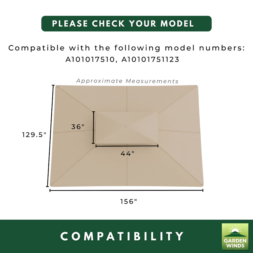 Replacement Canopy for Crestfield A101017510 11' x 13' Gazebo - Beige, RipLock 350