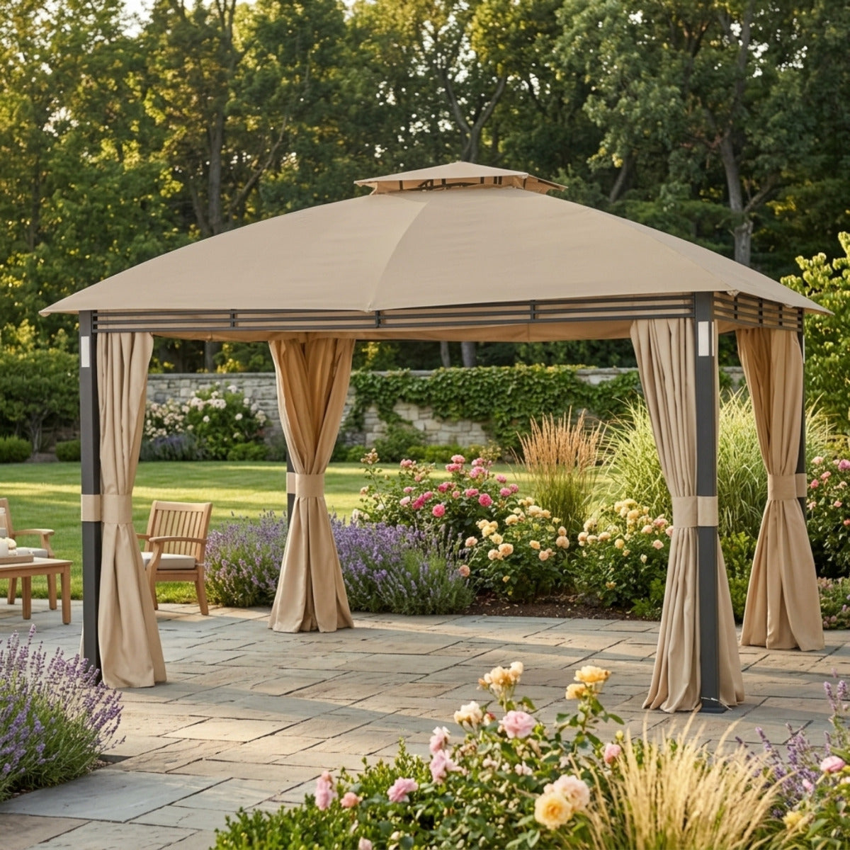 Replacement Privacy Curtain Set for Crestfield A101017510 11' x 13' Gazebo - Beige, 350