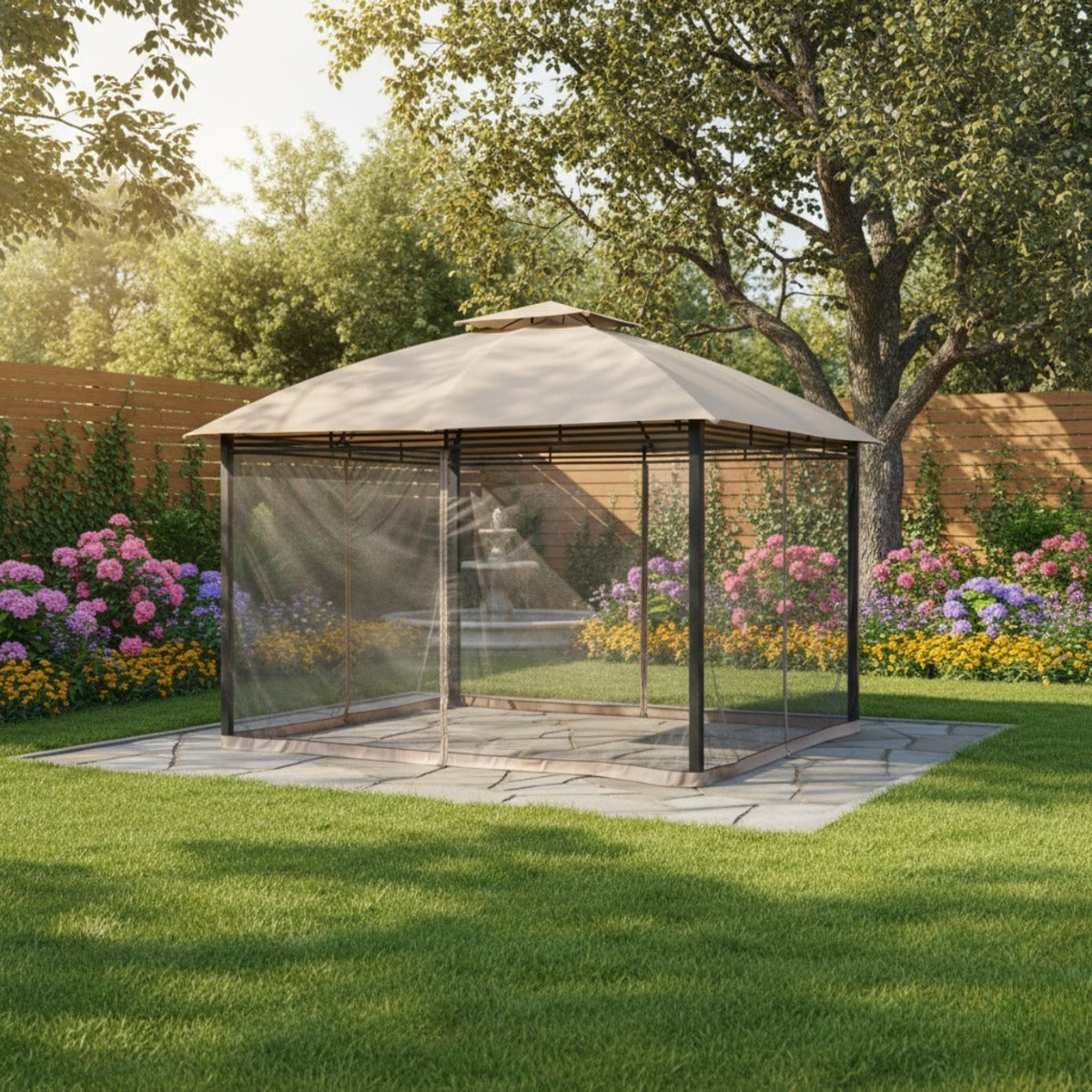 Replacement Canopy and Netting Set for Crestfield A101017510 11' x 13' Gazebo - Beige, RipLock 350