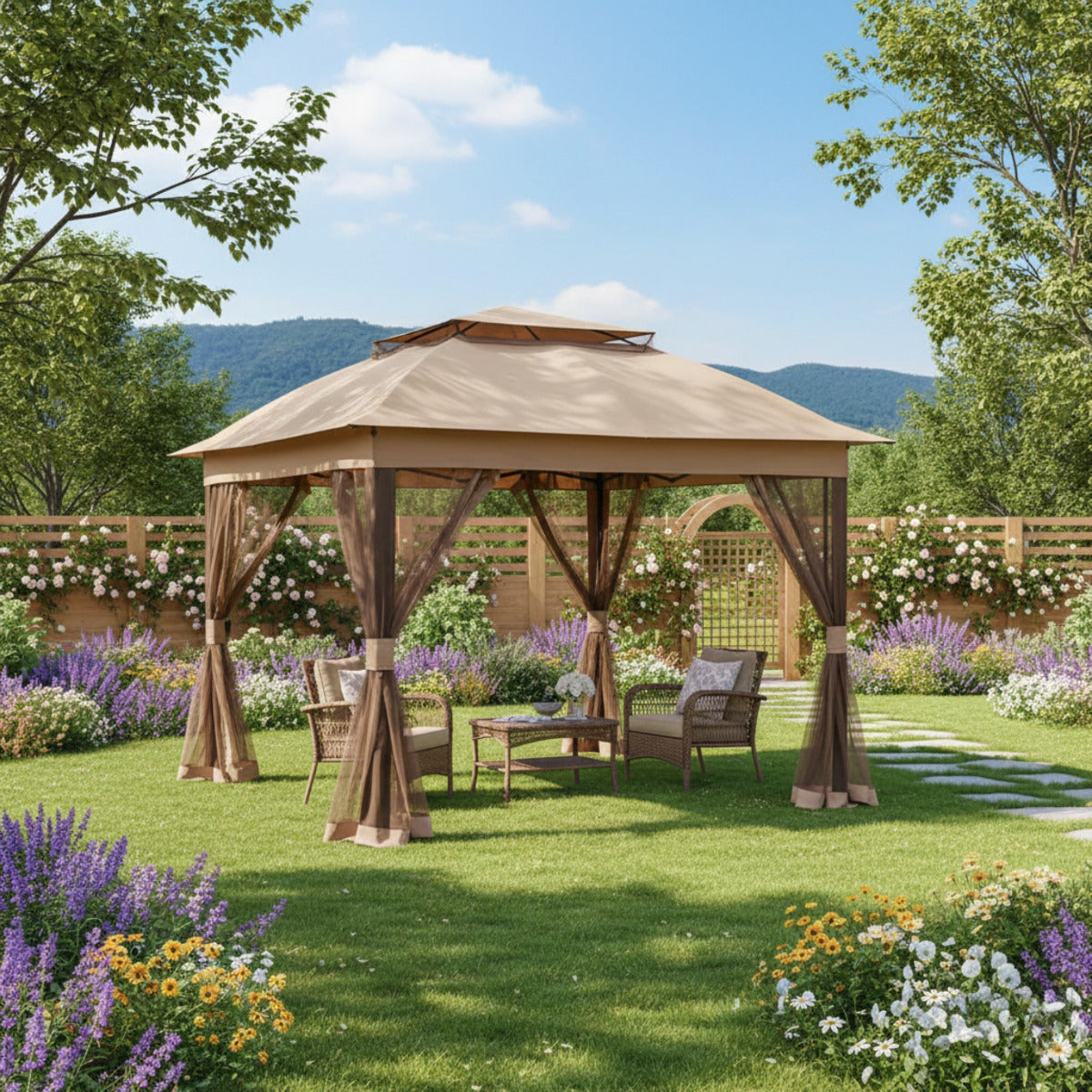 Replacement Canopy for Joyside JS-GWC-J01 11' x 11' Pop Up Gazebo - Beige, RipLock 350