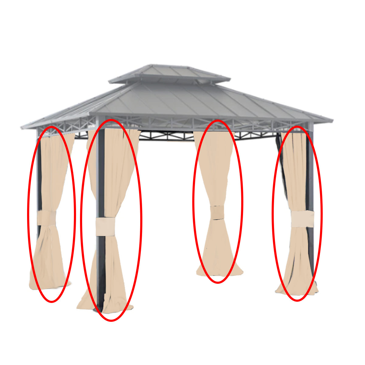 Universal Replacement Privacy Curtain Set for 11' X 9' Hard Top Gazebo