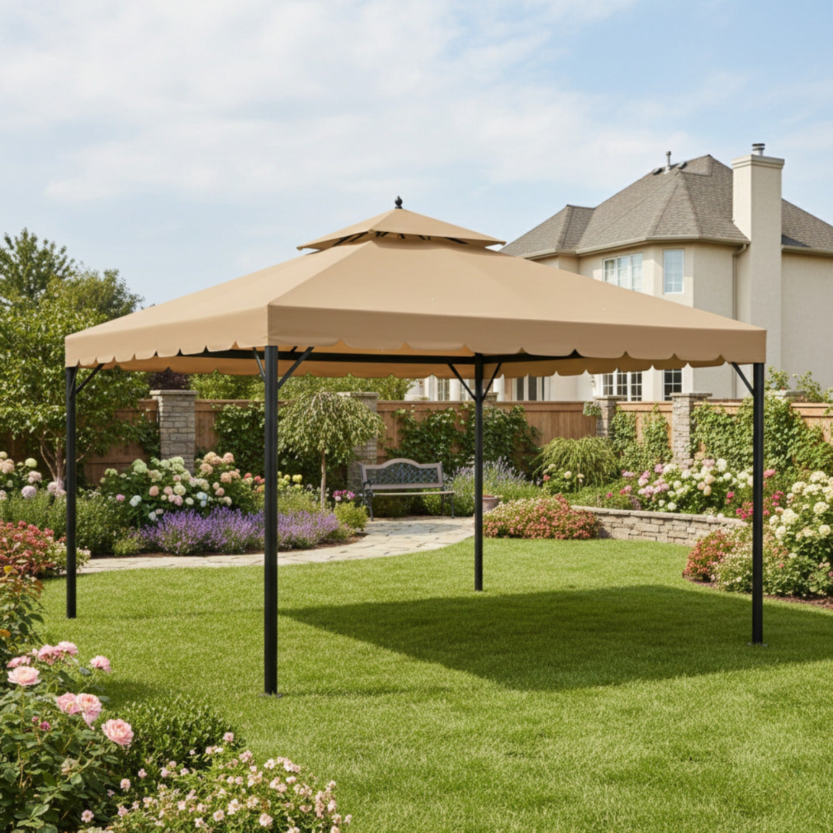 Replacement Canopy for Erommy HWG-025W 10' x 12' Gazebo - Beige, RipLock 350