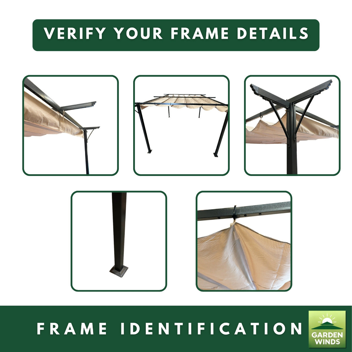 Replacement Canopy for AbcCanopy ABCpergolasN20GHGP 11' x 11' Pergola - Beige, RipLock 350