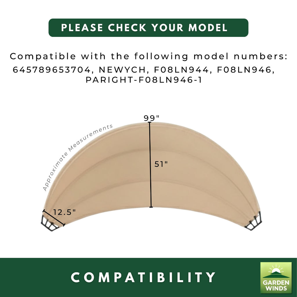 Replacement Canopy for Suncrown Crownland Clamshell 645789653704 Round Daybed - Beige, RipLock 350