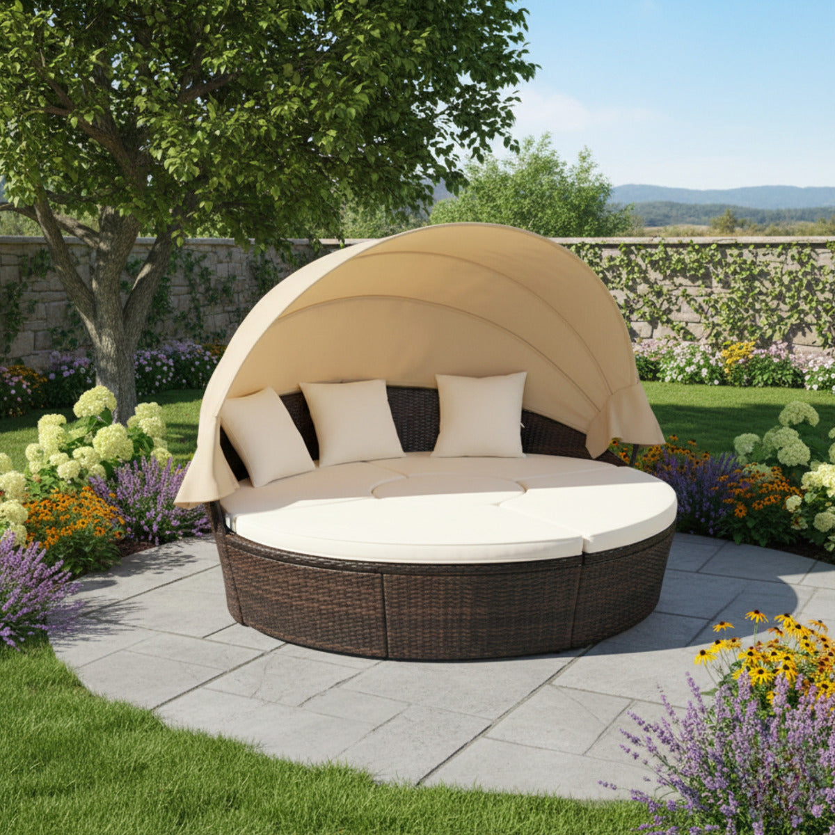 Replacement Canopy for Tangkula Costway Alleshia 66656TU Patio Round Daybed - Beige, RipLock 350