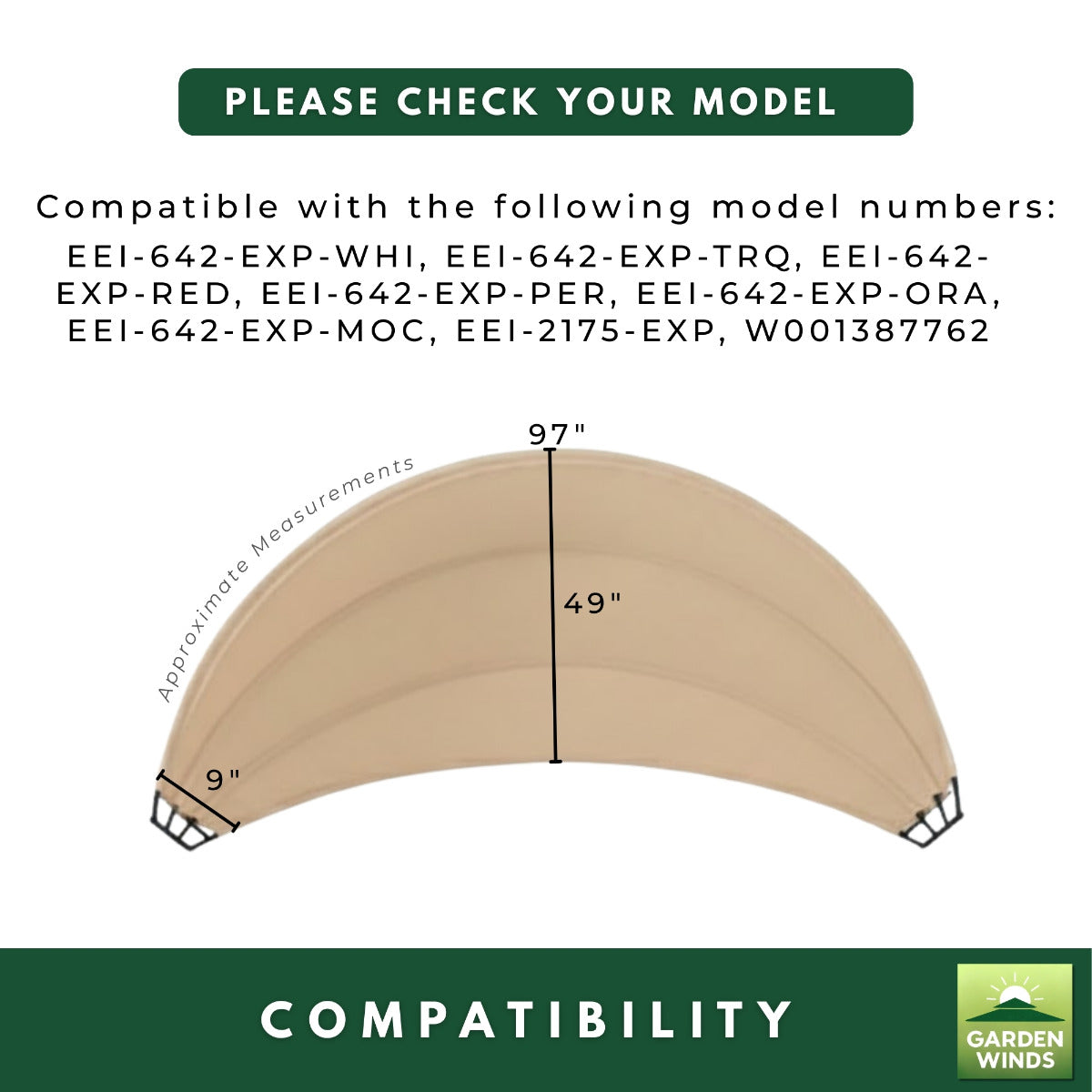 Replacement Canopy for Modway Siesta EEI-642-EXP-WHI Outdoor Patio Daybed - Beige, RipLock 350