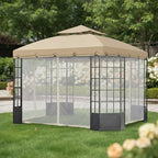 Replacement Canopy and Netting Set for Bay Window L-GZ120PST-2 10' x 12' Gazebo - Beige, RipLock 350