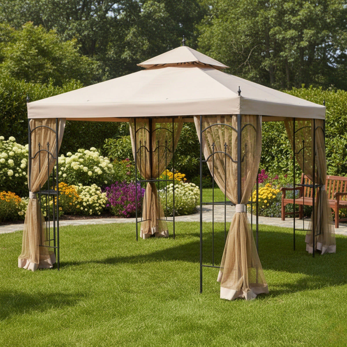 Replacement Canopy and Netting Set for Hampton Bay Arrow 61821 10' x 10' Gazebo - Beige, RipLock 350