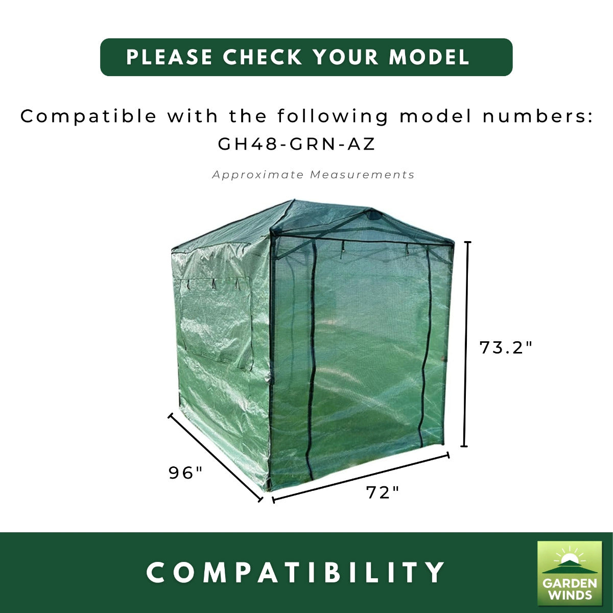 Replacement Cover for Eagle Peak GH48-GRN-AZ 8' x 6' Portable Walk In Instant Pop Up Greenhouse - Green, PE Fabric